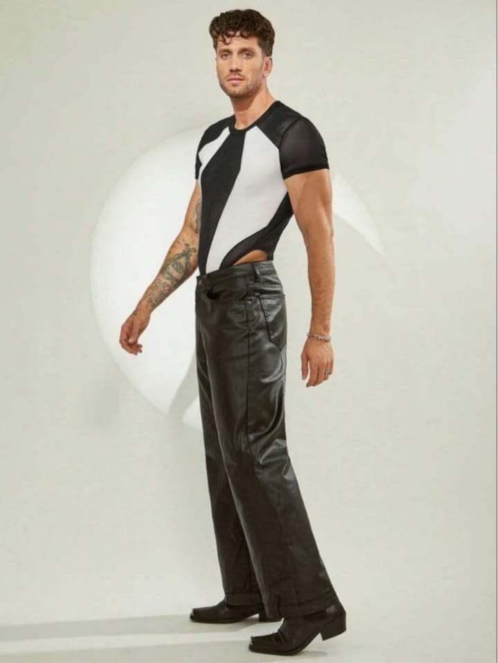 Men's Mesh See-Through Black & White Patchwork Bodysuit